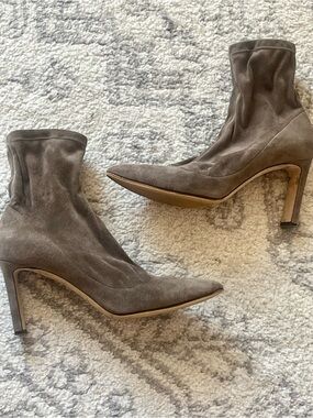 Jimmy Choo Grey Suede Pointed-Toe Stiletto Sock Bootsn